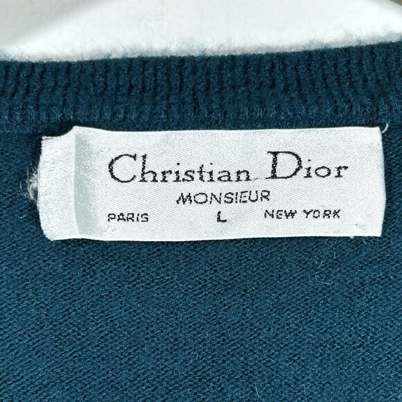 Vintage Christian Dior Sweater Orlon Acrylic V Neck Blue USA Made Mens L - Picture 3 of 8
